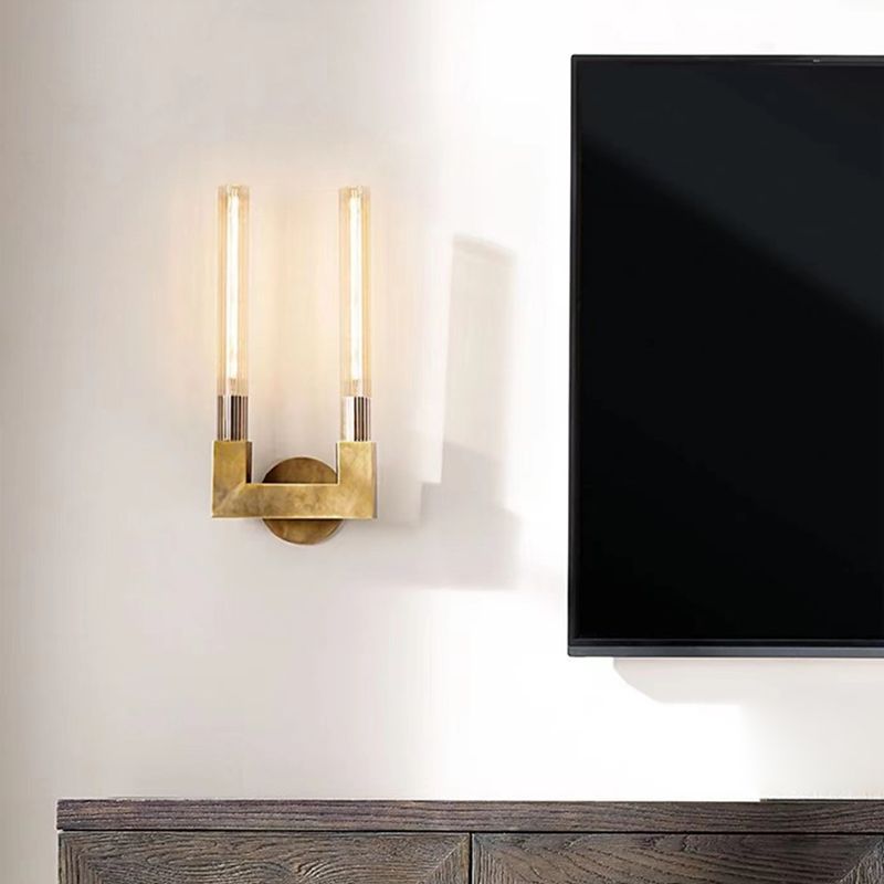 Metal and Glass Bath Sconce 1 / 2 - Light Post Modern Bathroom Vanity Lighting