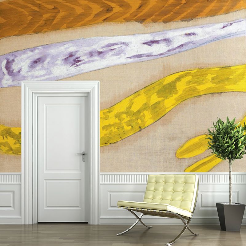 Yellow-Brown Rattan Rope Murals Stain Proof Minimalist Aesthetics Bedroom Wall Art