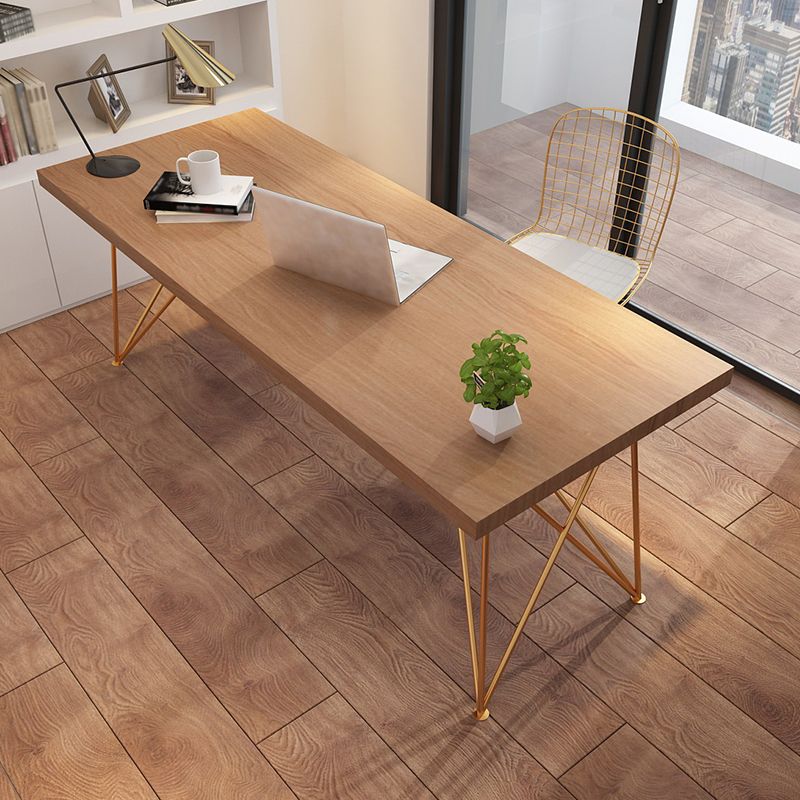 Glam Style Wooden Office Desk Rectangular Desk with Gold Frame