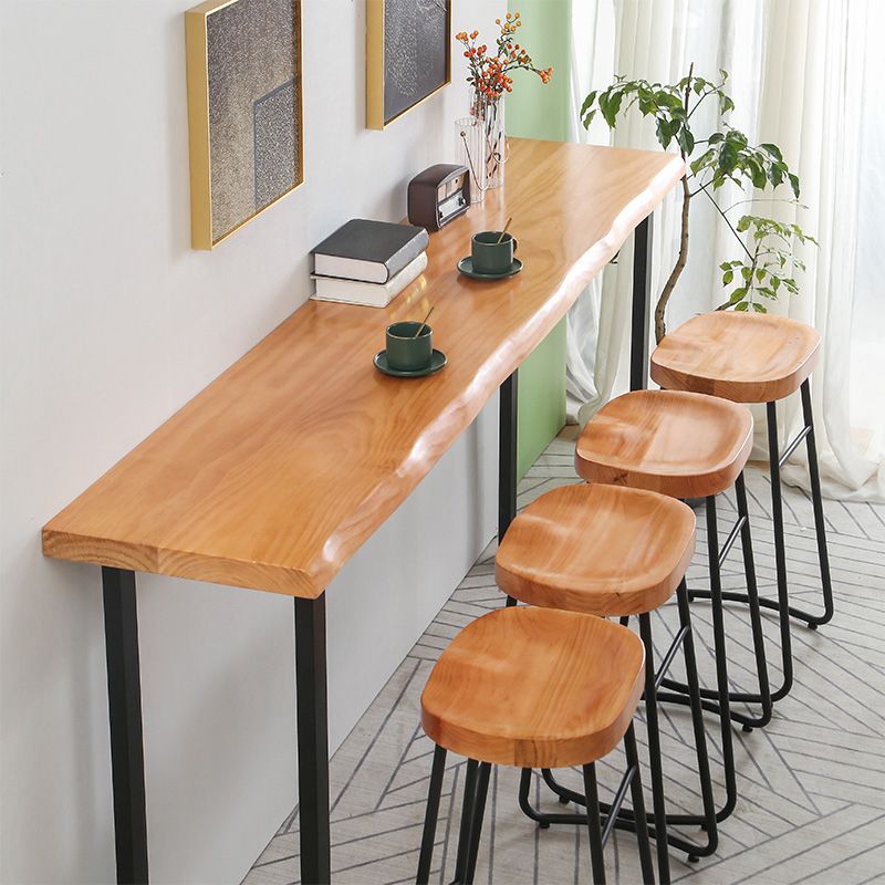 Brown Modern Style Bar Table Solid Wood and Iron Indoor Bar Table
