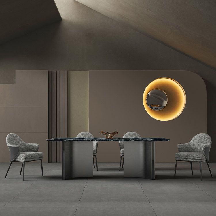 Modern Stone Rectangle Dining Table Stainless Steel Base for Dining Room