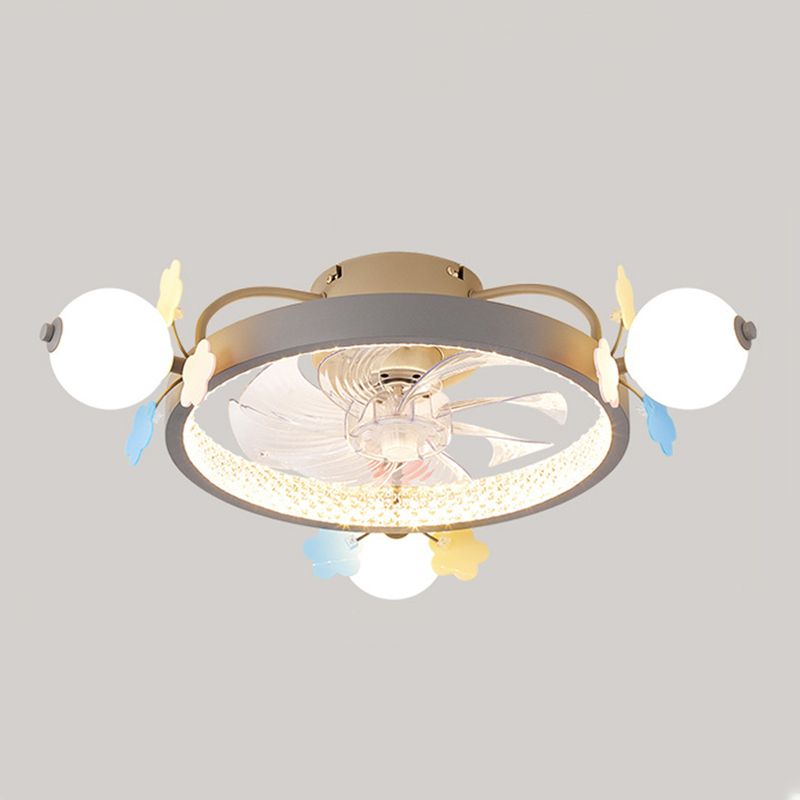 Macaron Circular Ceiling Fan Light Acrylic Bedroom Semi Flush Ceiling Light
