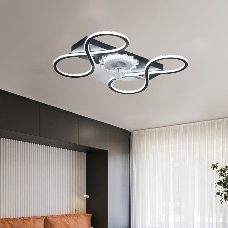 Nordic Style Iron Ceiling Fan Lamp Geometry 6 Gears LED Ceiling Fan Light for Bedroom