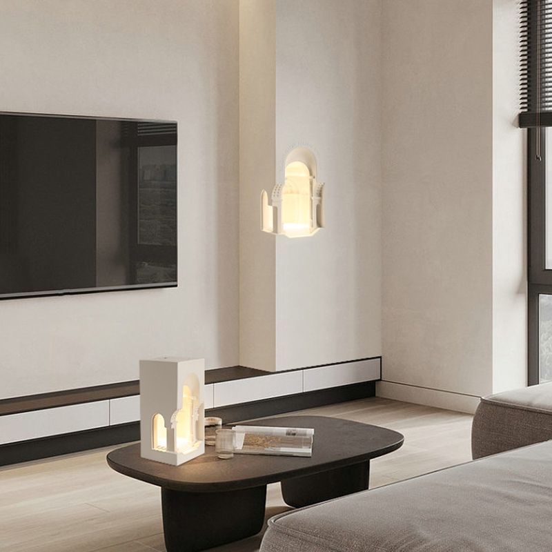 Geometric Wall Light Fixture Modern Stone 1 Light Wall Sconce in White