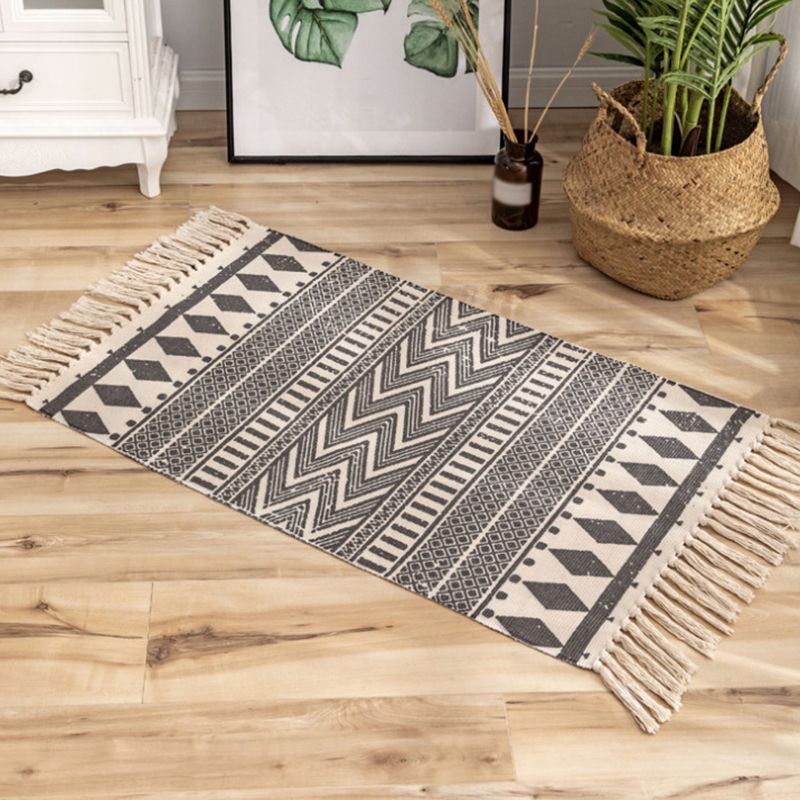 Washable Area Rug Ameicana Print Indoor Rug Cotton Blend Area Carpet with Fringe