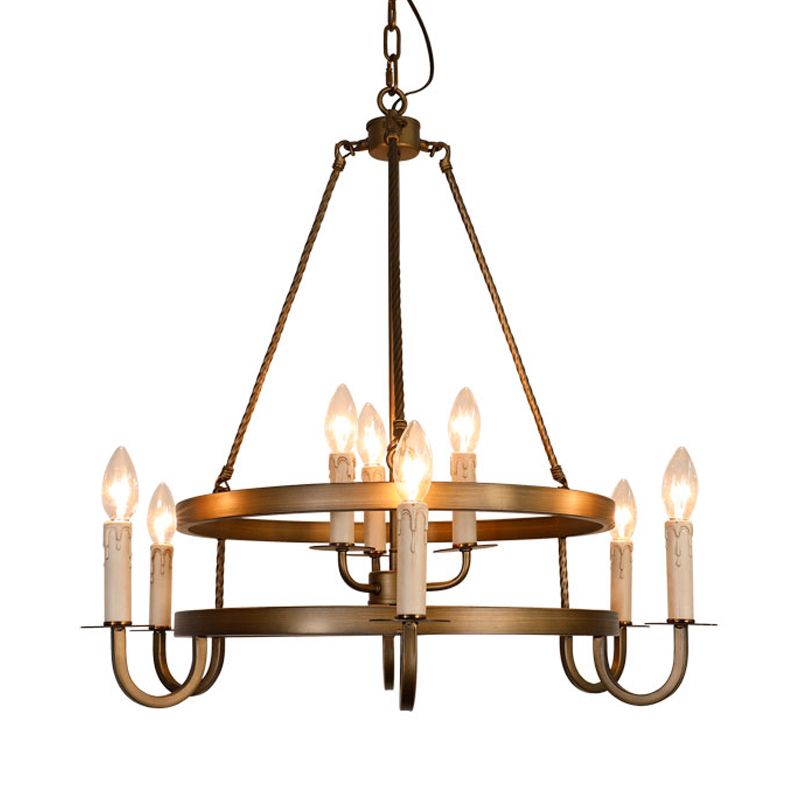 Bronze 9 lumières Plafond lustre Cougie en métal rustique Éclairage pendentif suspendu pour salle à manger