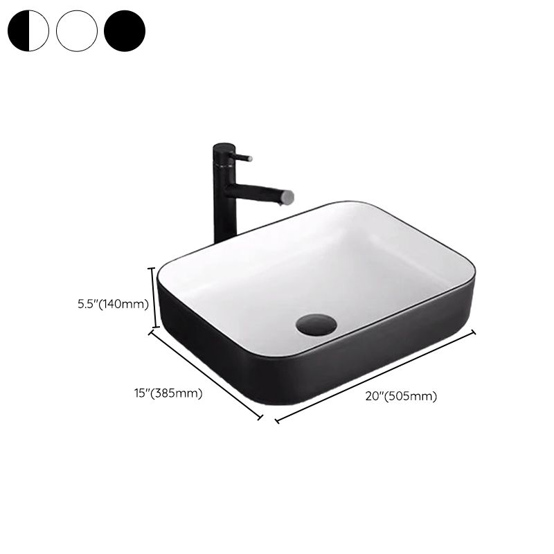Modern Bathroom Sink Porcelain Rectangular with Pop-Up Drain and Faucet Wash Stand