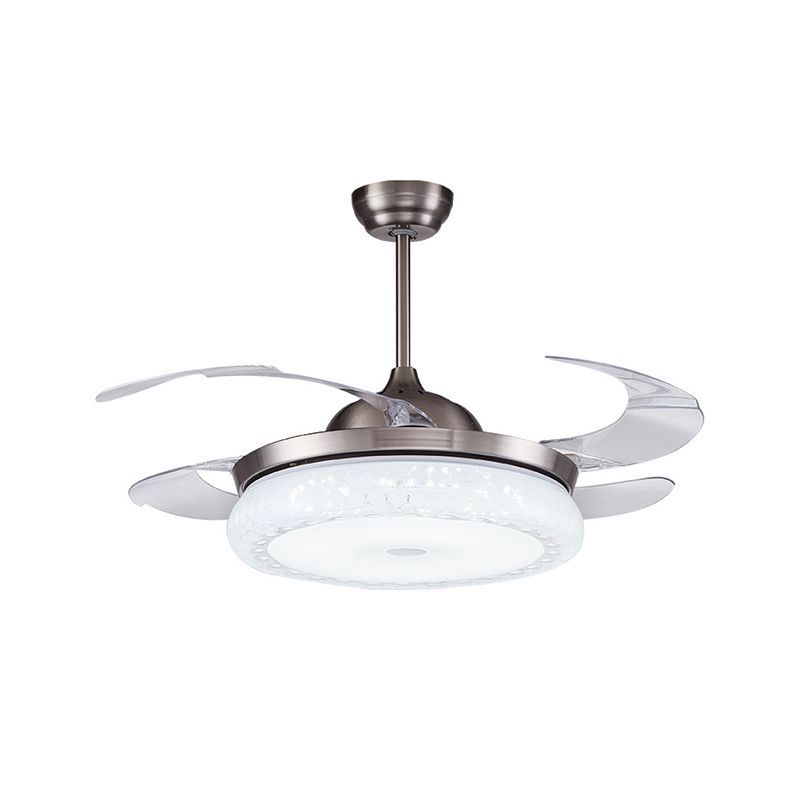 Zilver LED plafondventilator Lamp Modernisme Acryl Circulaire semi -spoeling Mount met 4 heldere messen voor woonkamer, 36 "/42" breed