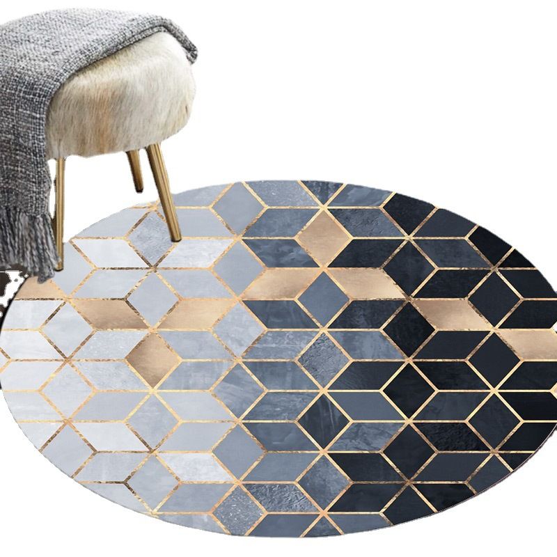 Modern Style Geometric Pattern Rug Circular Shape Stain Resistant Rug for Home Decor