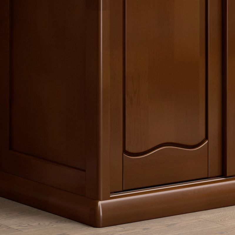 Traditional Sliding Wardrobe Cabinet Rubberwood Wardrobe Armoire