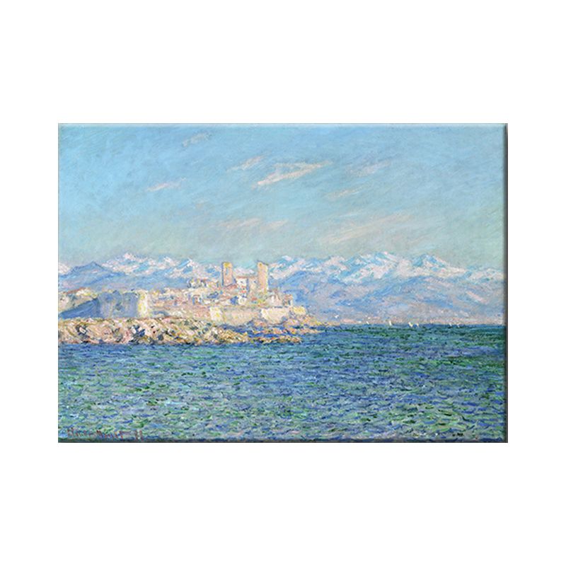 Mediterranean Seashore Castle Wall Art Blue Texture Wrapped Canvas for Dining Room