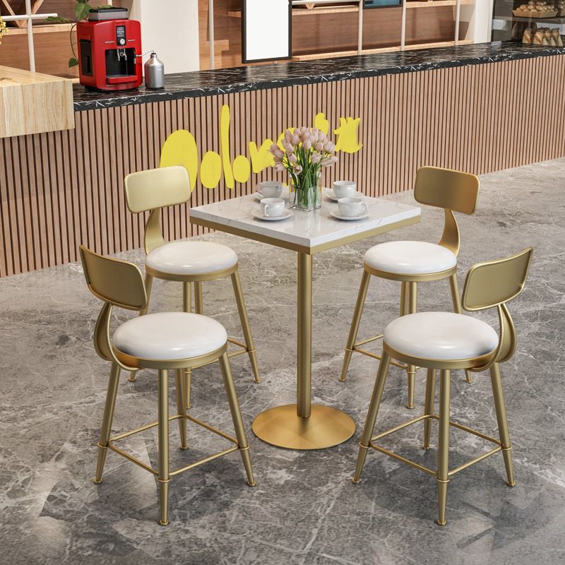 Glam Bar Table in Metal Pedestal Faux Marble Top Bar Dining Table for Small Places