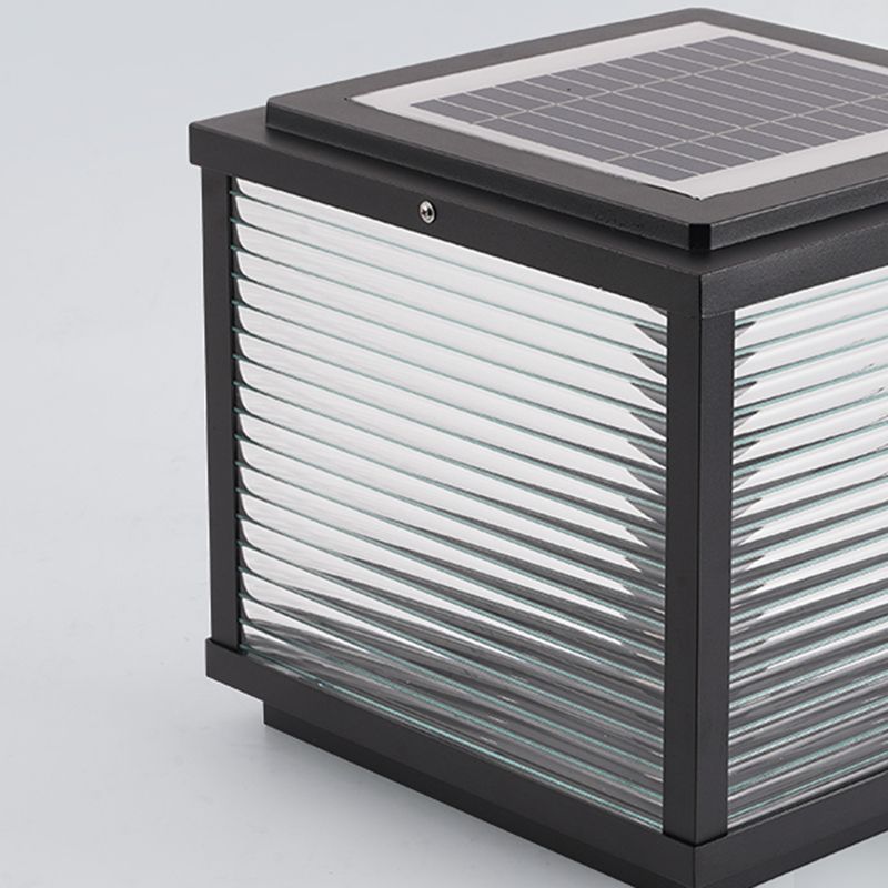 Rectangular Shape Metal Solar Pillar Lamp Modern Style 1 Light Outdoor Lights in Black