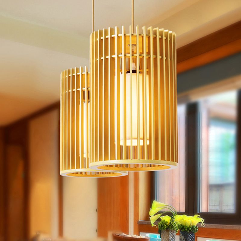 Modern Creative Creative Creative Light Legno Cilindrico lampada sospesa per gli spazi interni
