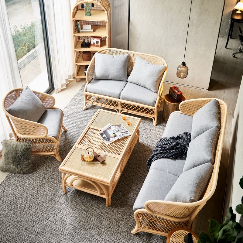 Scandinavian Wood Frame Cotton Blend Sofa in Gray For Living Room