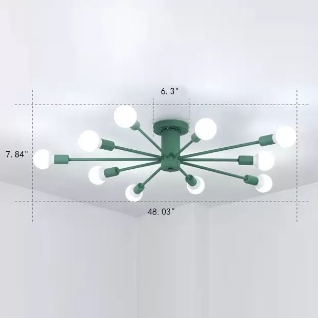 Luces de techo modernas para dormitorio, iluminación de montaje semiempotrado Sputnik de 10 luces para niños, 8 pulgadas de alto x 48 pulgadas de diámetro