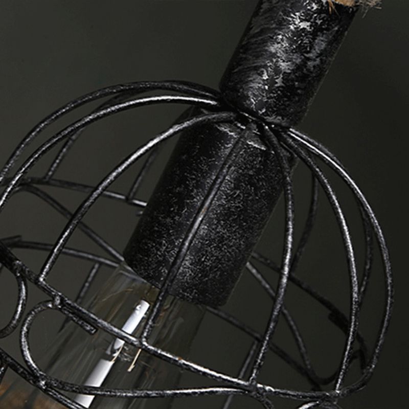 Retro industrial de cáñamo de cáñamo de cáñamo colgante de alambre de hierro tono de jaula 3 luces de techo de madera maciza luz de colgar para bar de restaurantes