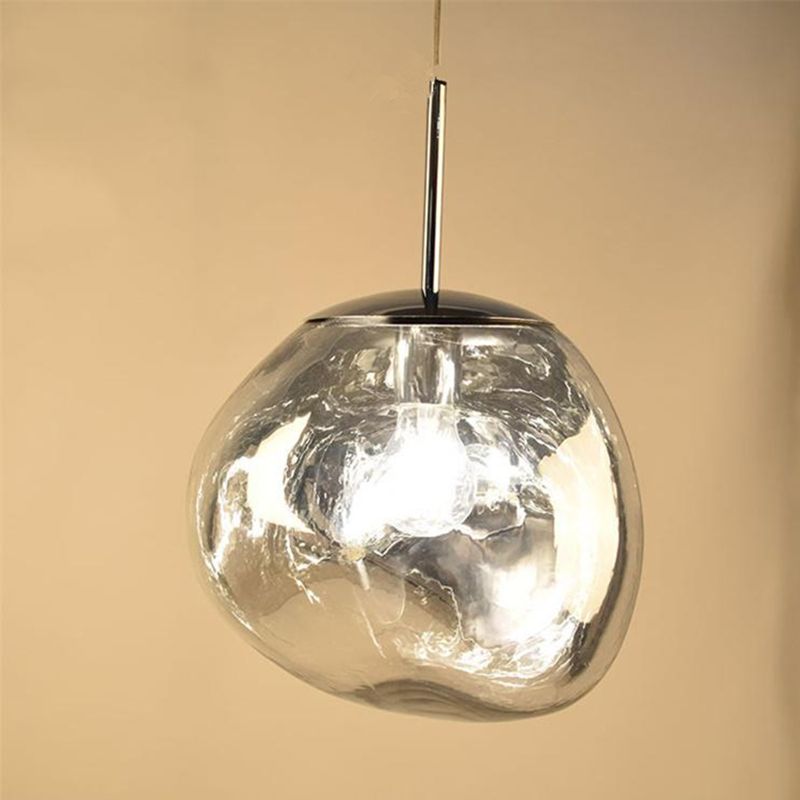 1 Light Rock Ceiling Light Modern Simple Dimpled Blown Glass Ceiling Fixture for Restaurant