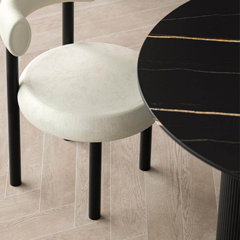 Mesa de comedor redonda contemporánea de piedra, acabado mate, mesa de 3 patas para cocina
