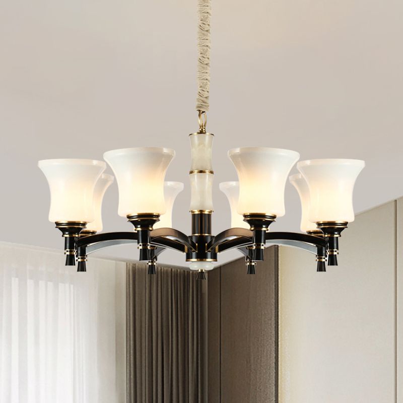Nuance évasée noir suspension du pendentif de style traditionnel en verre givré 6/8 têtes de lustre de salon lumière