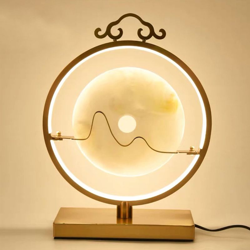 Loop Night Tischlampe Einfache Metall 11 "/12" W LED Schlafzimmer Nachtbeleuchtung in Messing mit runden Jade -Deko