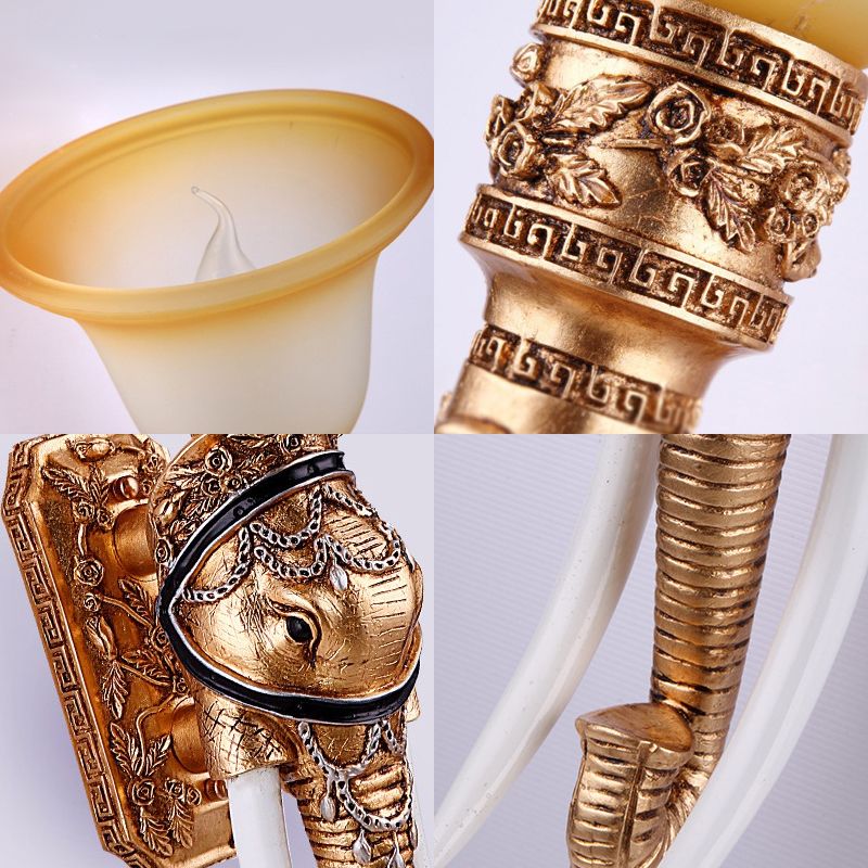 1 Light Wall Light Traditional Flared Amber Glass Wall Mount Light with Gold Elephant Base