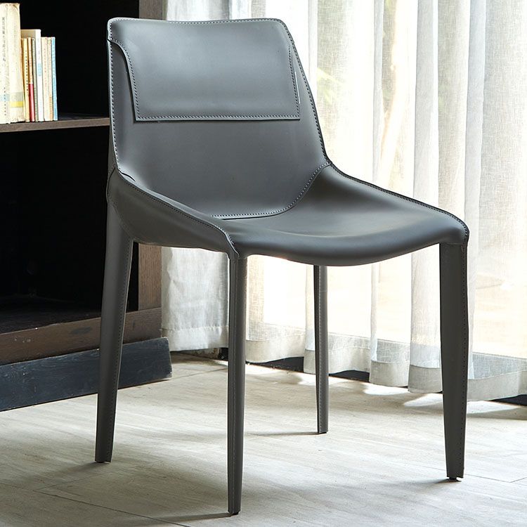 Silla de comedor de cuero moderna para interiores y exteriores, silla con respaldo sólido sin brazos