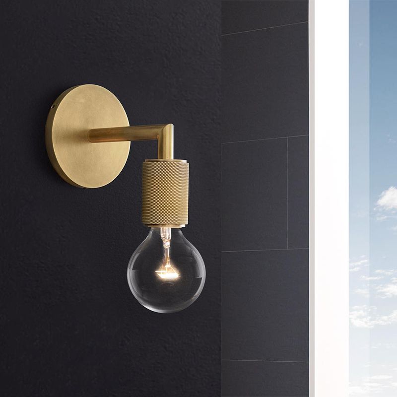 Lampada a parete in metallo a bulbo nudo, lampada da scarpa interno minimalista 1/2 luci in nero/ottone/cromo con braccio quadrato