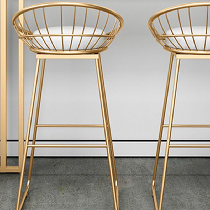 Glam Round Bar Stools Gold Metal Dining Stools with Footrest