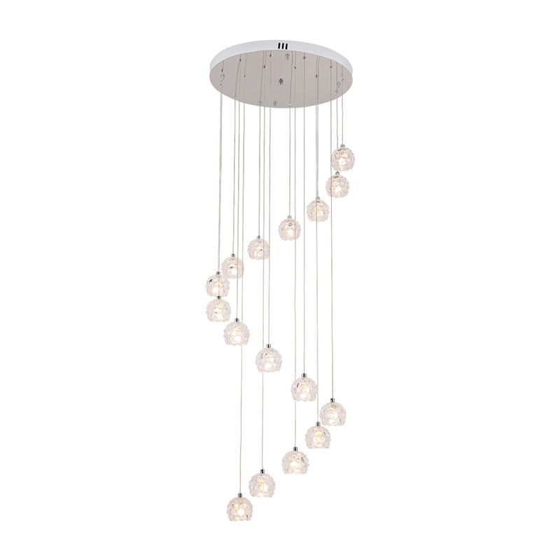 Contemporary Dome Pendant Light 16 Heads Crystal Multi Ceiling Lamp in Silver with Spiral Design