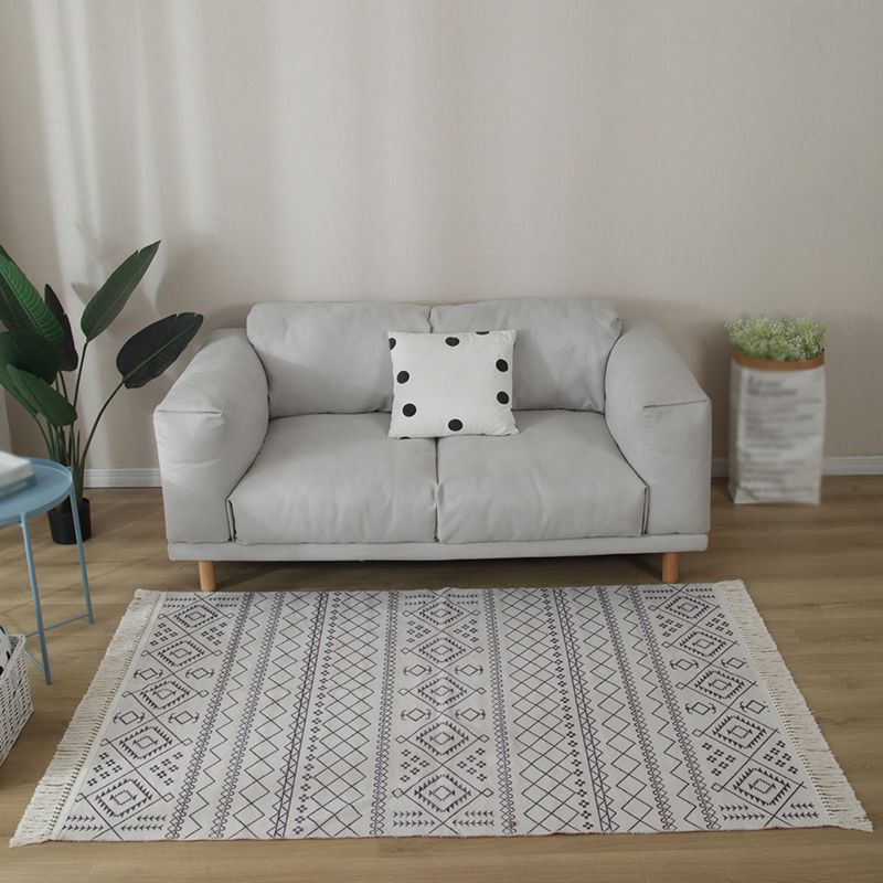 Gray Tone Modern Area Carpet Cotton Ethnic Printing Indoor Rug Easy Care Carpet for Living Room