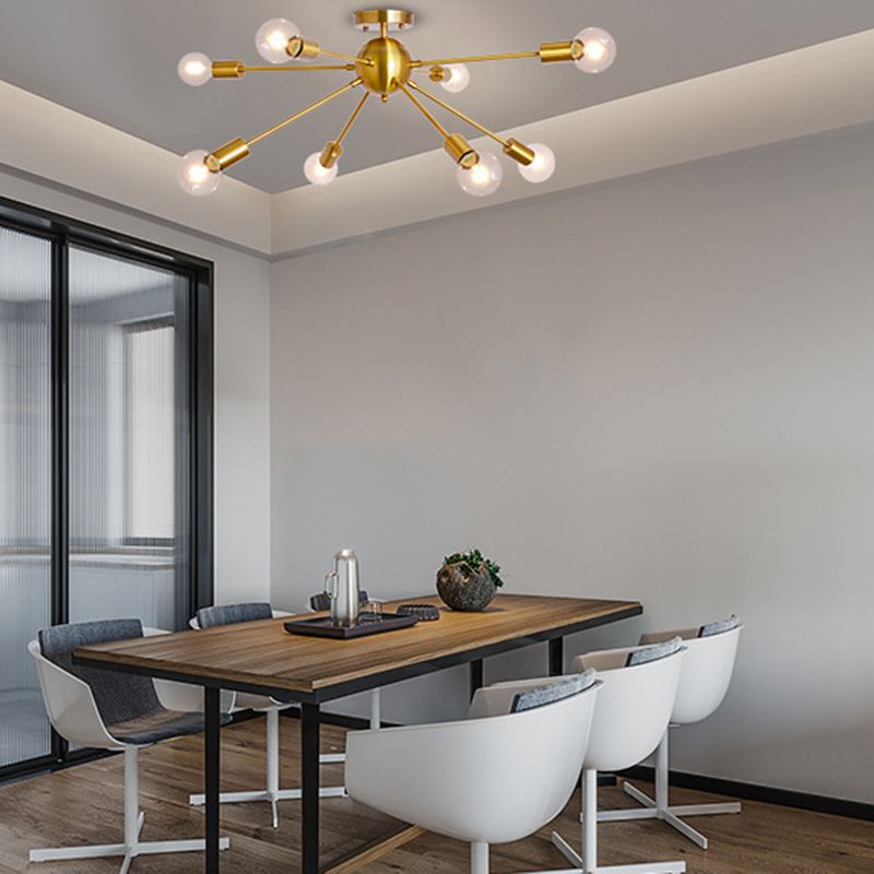 Nackte Glühbirne Halbblütermontage Leichte industrielle minimalistische Sputnik Metall Decke Flush Mount
