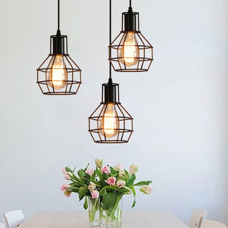 Cage de grenade noire Hanging Light Simplicity Fer 1 Bulbe Dining Room Pendant Lightture