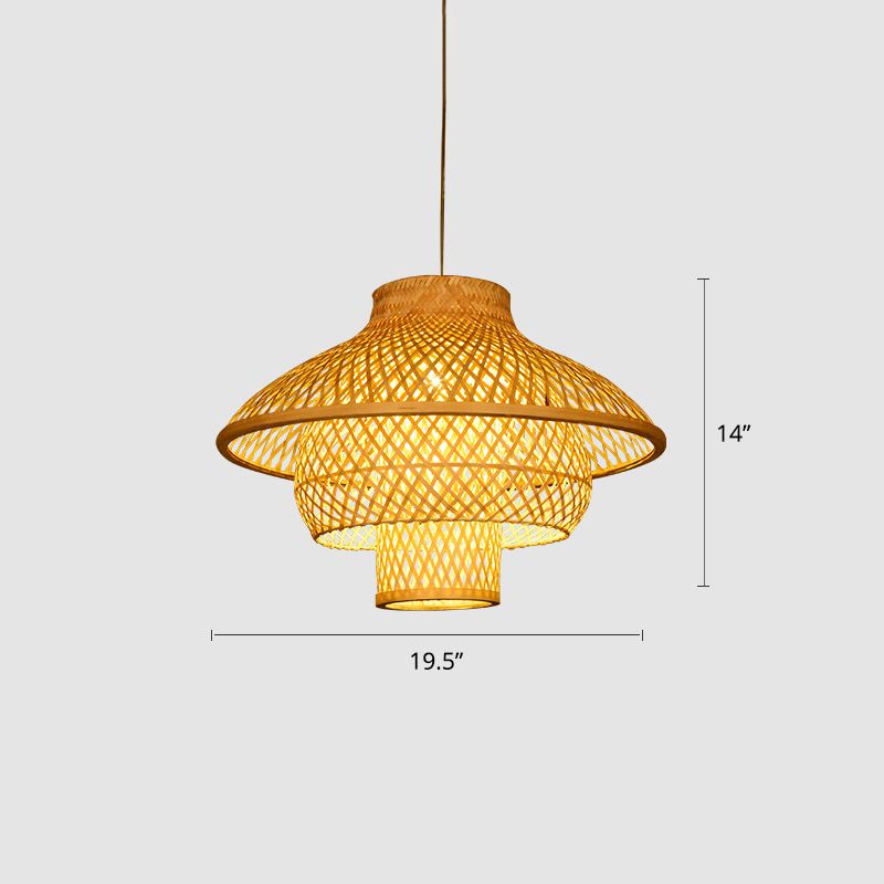 Layered Bamboo Suspension Light Simplicity 1-Light Wood Pendant Light for Restaurant