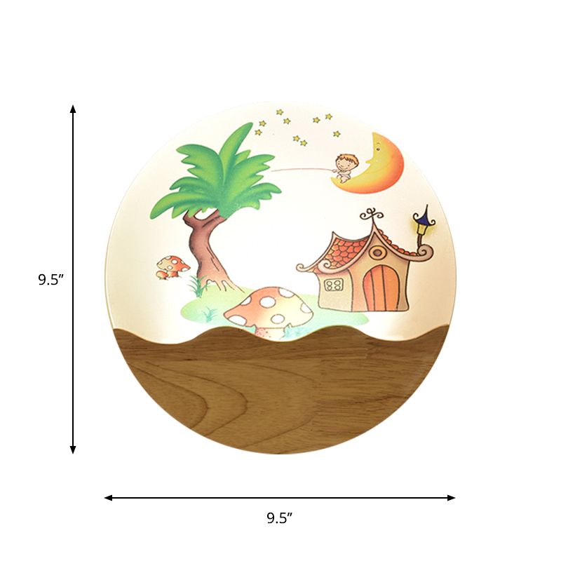 Wood Rounded House and Tree Wall Light Simple Style LED Acrylic Wall Mural Lamp for Corridor