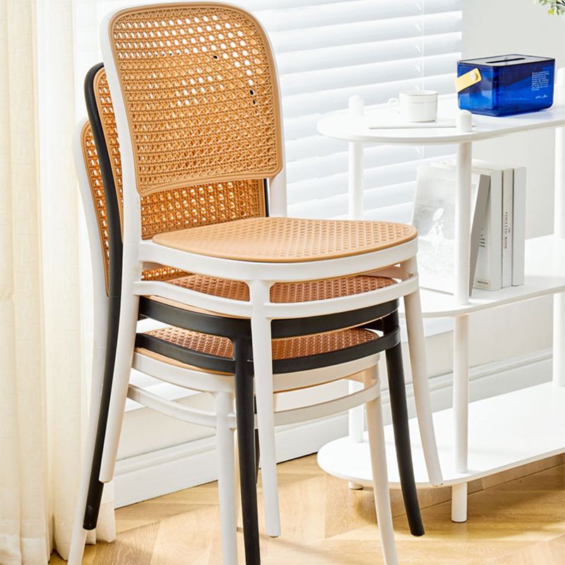 Brown Stacking Outdoors Dining Chairs Tropical Plastic Patio Dining Chair