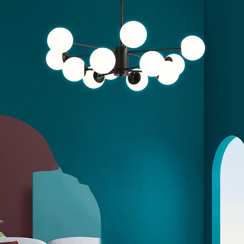 Modern Glass Chandelier Light Fixtures Cafe Restaurant Black Hanging Chandelier