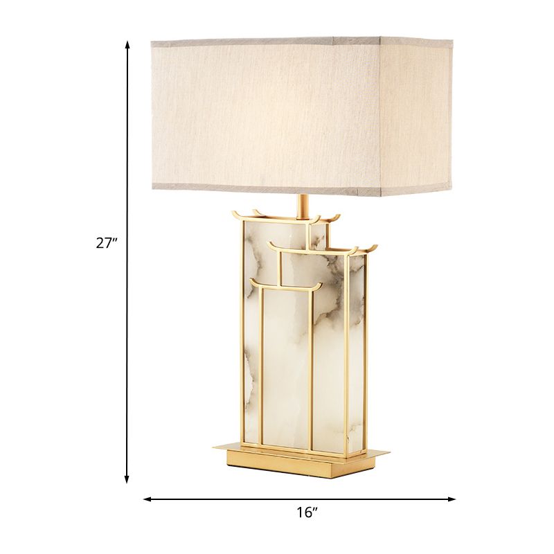 Rectangle Task Task Light Contemporary 1 Bulbe White Table Lampe avec cadre doré et panneau de marbre Déco