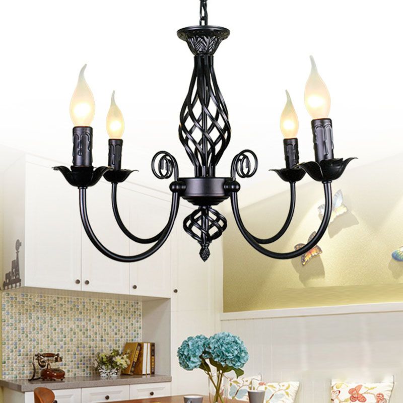 Classic American Minimalism Hanging Chandelier Light Metal Hanging Lamp Kit in Black Finish