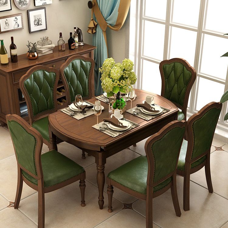 1/5/7 Pcs Solid Wood Dining Set with Foldable Table and Leather Chairs