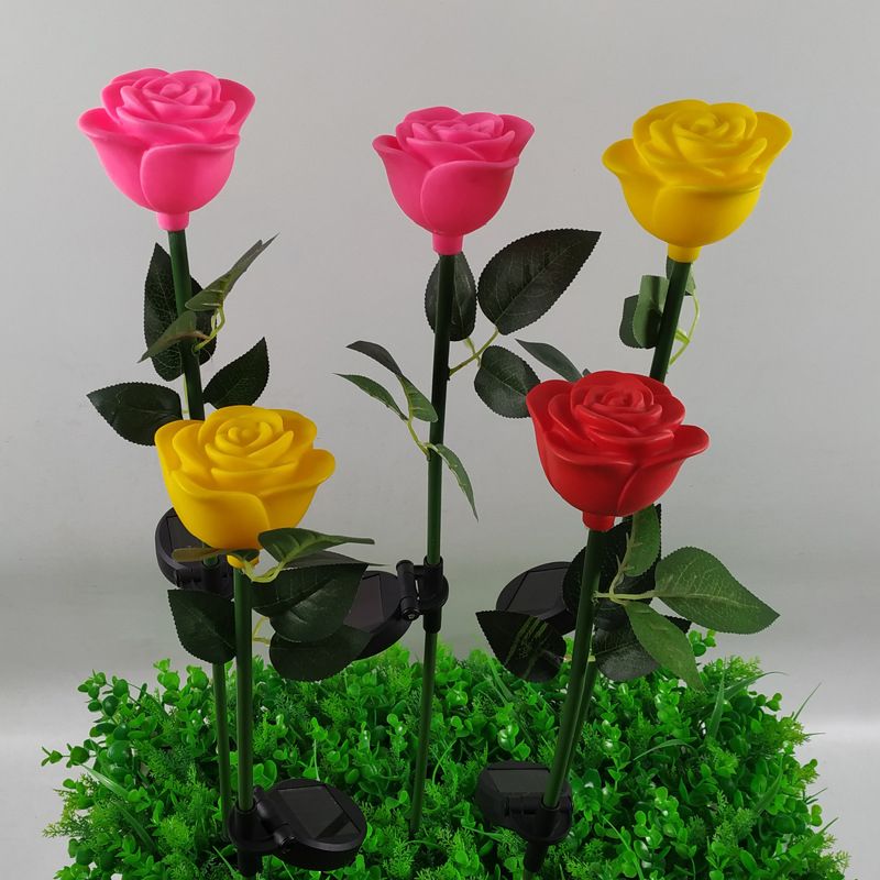 Plastic Rose Shaped LED Lawn Light Art Decor White Solar Ground Lighting for Garden