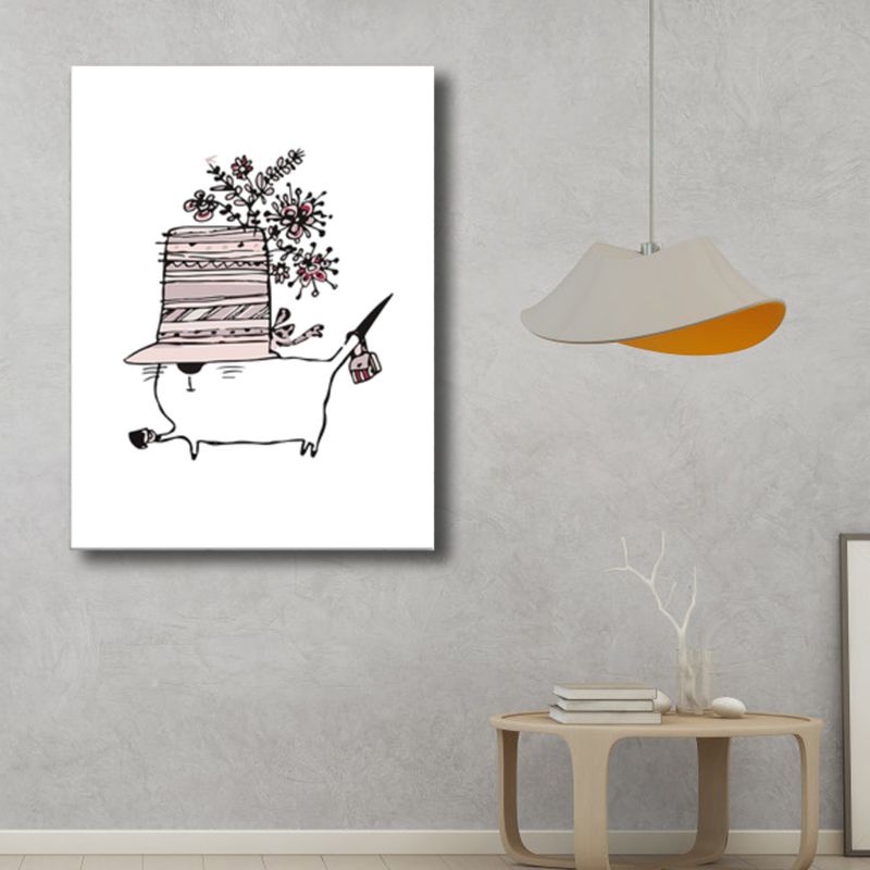 Cartoon Animal Canvas Wall Art Textured Kids Style Girls Room Wall Decor in Soft Color