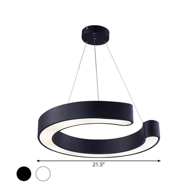 C Shaped Acrylic LED Pendant Minimalist Black/White Hanging Lamp in Warm/White Light, 21.5"/31.5" Wide