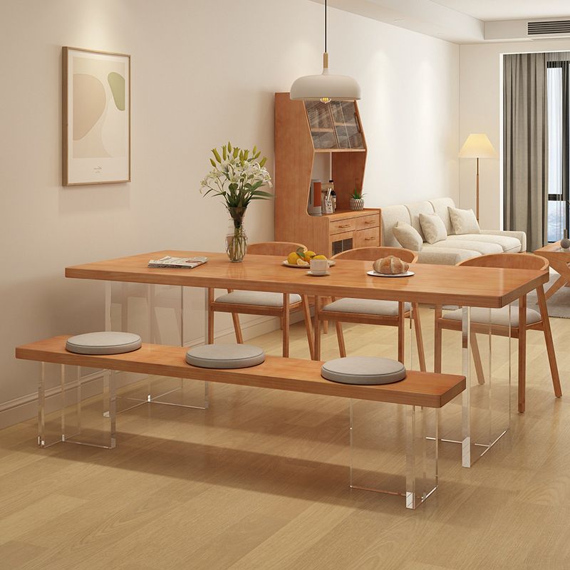 Rectangle Acrylic Base Dining Table Medieval Modern Style Wood Table for Kitchen