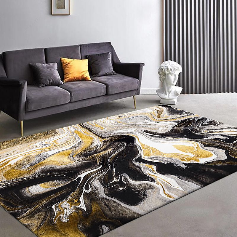 Black Bedroom Rug Minimalist Watercolor Pattern Rug Polyester Anti-Slip Backing Washable Area Rug