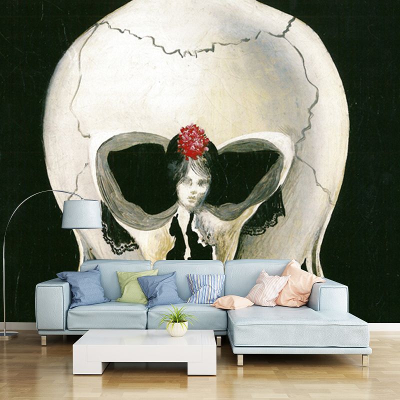 Surrealism Art Mural Wallpaper Black-White Ballerina in a Deaths Head Wall Decoration