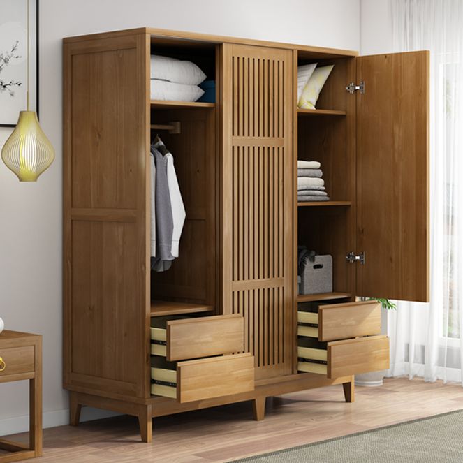 Modern Pine Solid Wood Wardrobe Freestanding Multifunctional Wardrobe Armoire