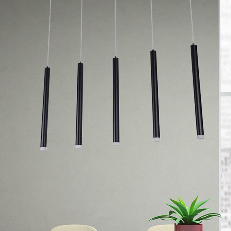 Black Pipe Pendant Lighting Modern 5/16 Lights Metal Cluster Pendant Light with Linear/Round/Rectangle Canopy in Warm/White