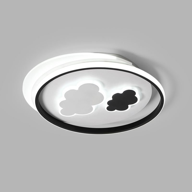 Cloud Child Room Flush Mount Ceiling Light Acrylic Minimalistic LED Flush Light Fixture in Black-White