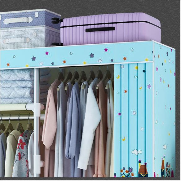 Contemporary Style Wardrobe Cabinet Metal Frame Armoire with Garment Rod for Home